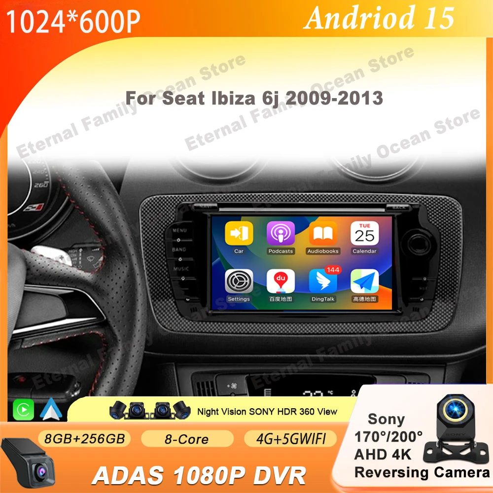 8 Core Android 15 CarPlay 2 Din لمقعد إيبيزا 2009-2013 الكل في واحد نظام تحديد المواقع التلقائي بلوتوث واي فاي FM Autoradio رئيس وحدة ستيريو السيارة