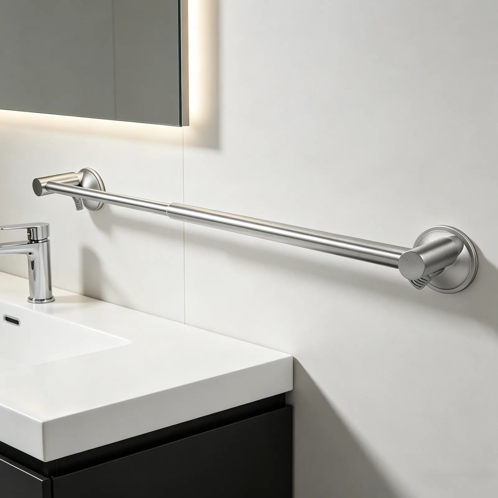 

Stainless Steel Adjustable Towel Rail Telescopic Suction Cup Wall Mount for Bathroom Shower Tile Glass 25.6 Inch Adhesive Bath