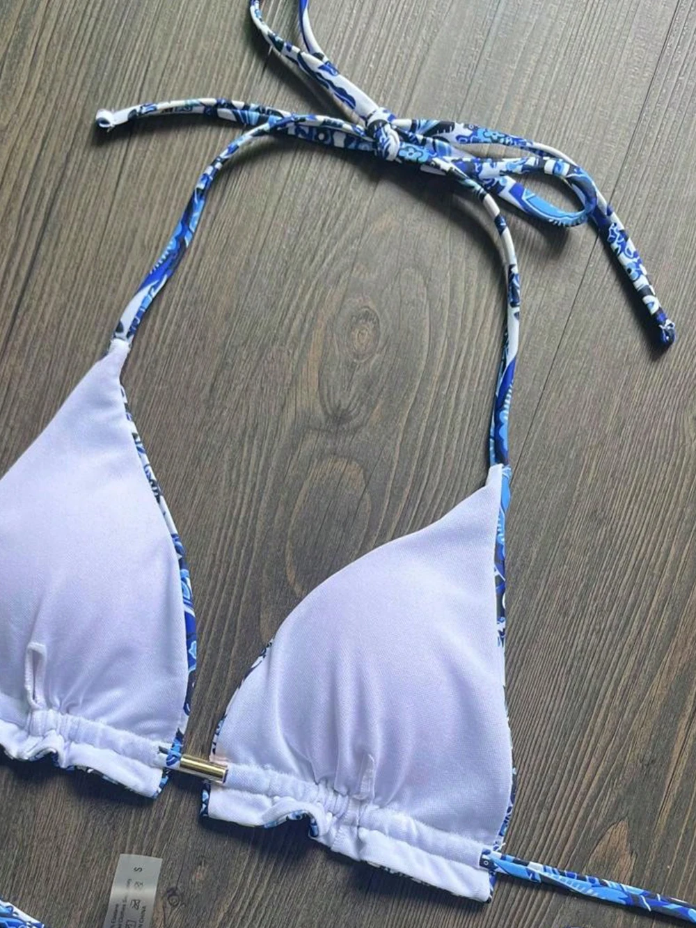 RUOTONSEPT seksowne niebiesko-białe porcelanowe bikini z nadrukiem damski strój kąpielowy dwuczęściowy strój kąpielowy strój kąpielowy brazylijski