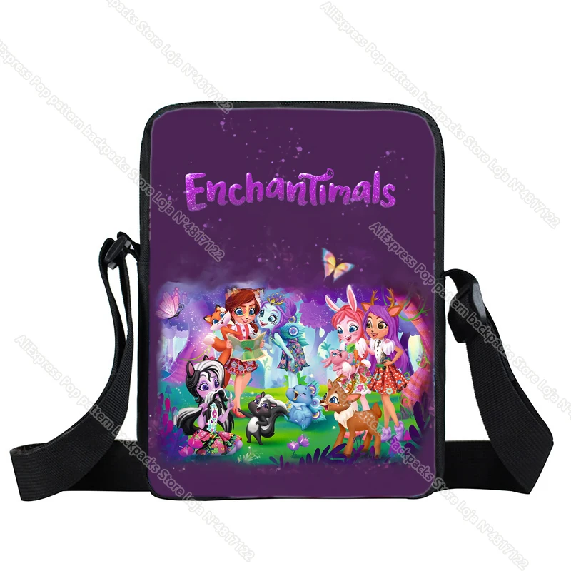 Bolsa de ombro Enchantimals dos desenhos animados para meninos e meninas, Anime Crossbody Bag, Bolsas japonesas Harajuku Student Messenger