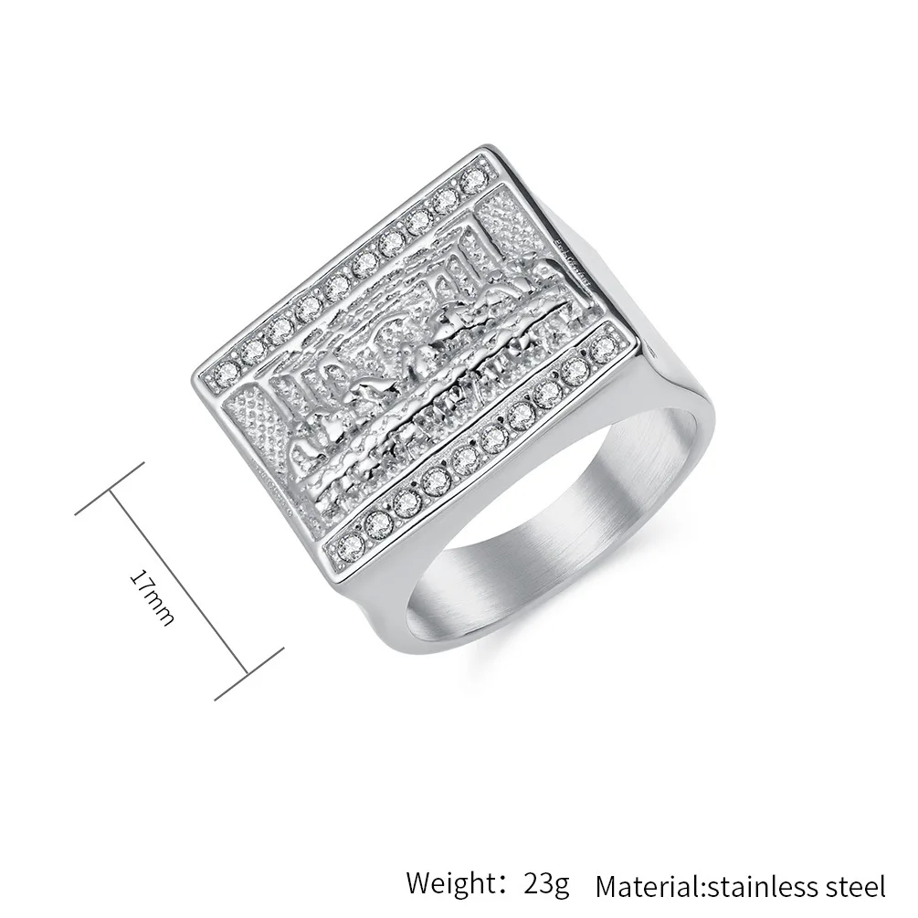 Quadratische Geometrie Zirkon Ringe Edelstahl Kunst Retro Männliche Persönlichkeit Hip Hop Mode Ring Schmuck – Detail 1