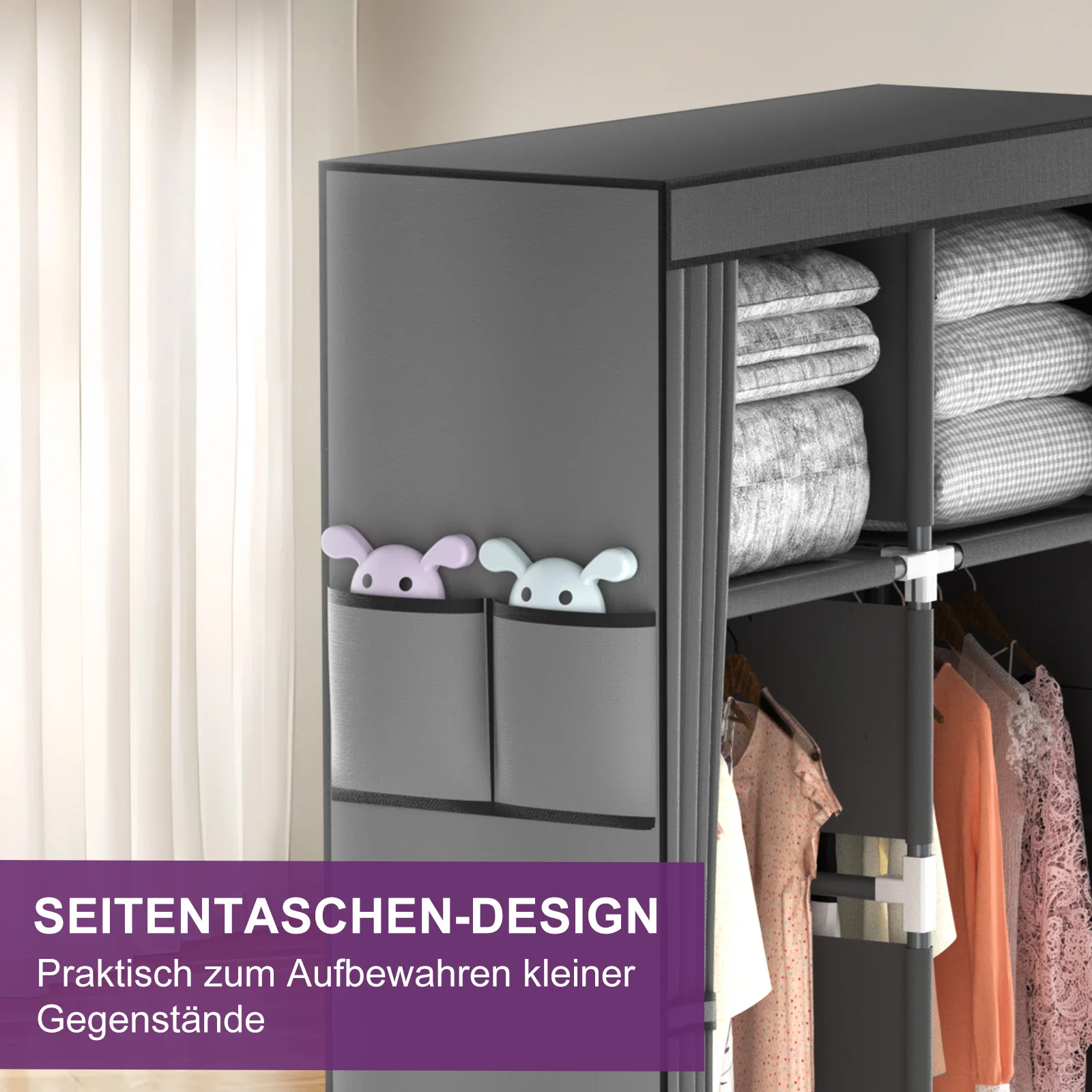 LOEFME Fabric Wardrobe Wardrobe for Bedroom Wardrobe Organizer with Clothes Rail With Hanging Rail Area