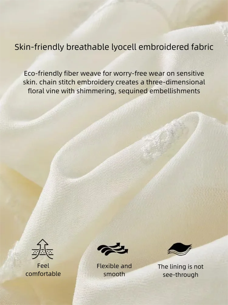 SENTUBILA Damen Lyocell-Kleider 2026 Sommer Elegantes Resort-Style A-Linien-Midikleid mit Wendehals und Stickerei für den Strand 162LO5639 – Detail 17