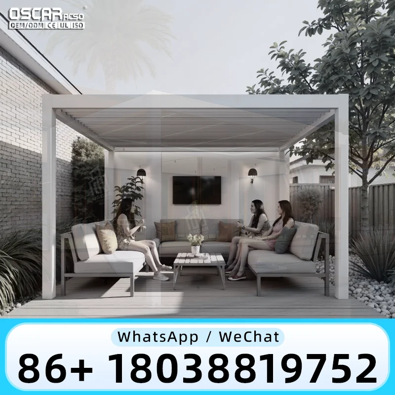 Motorized Adjustable Louvered Aluminum Canopy with Powder Coated Finish Rainproof for Balcony Terrace Outdoor pergola