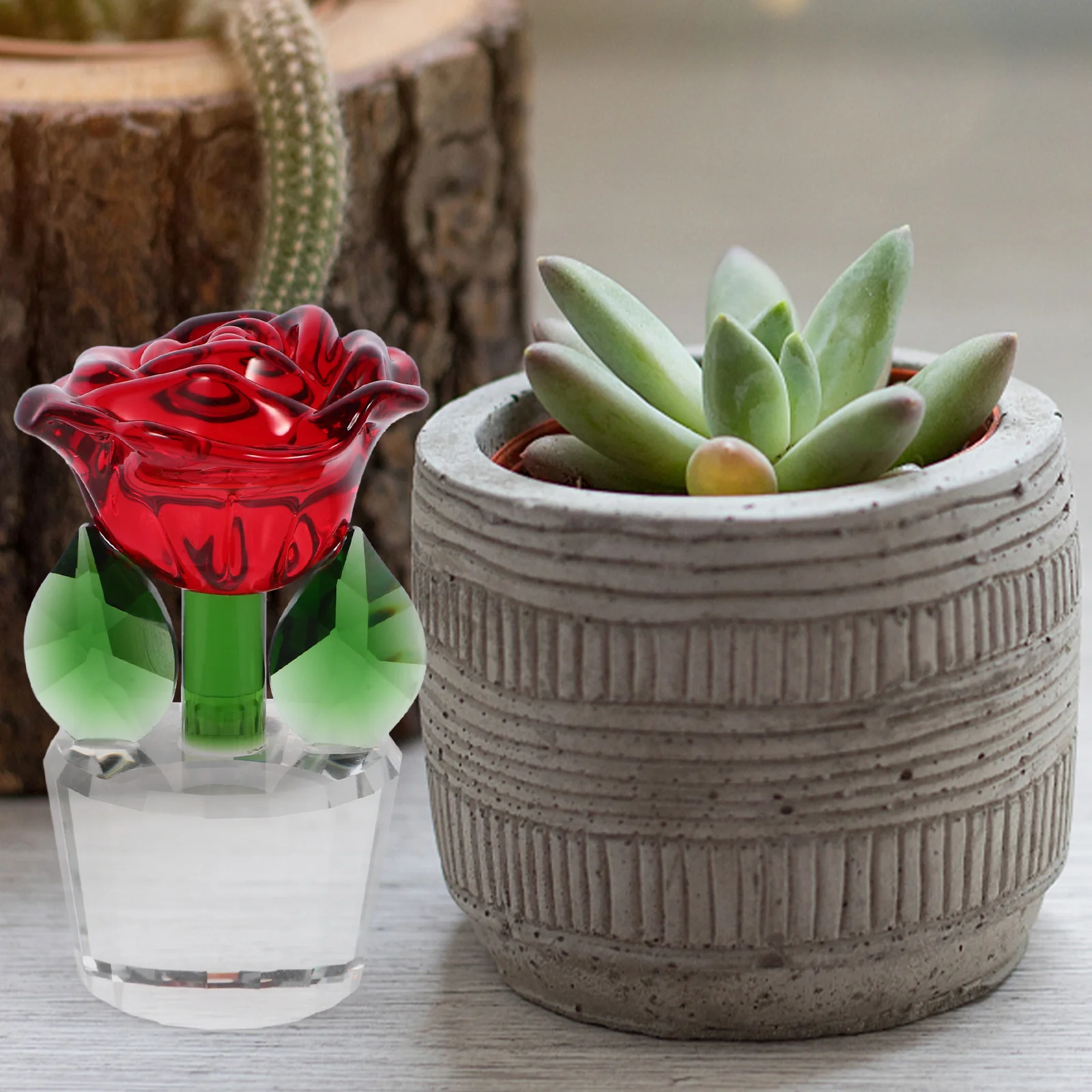 

Crystal Rose Flower Figurine Statue Artificial Roses Figure Decor Ornament Gift
