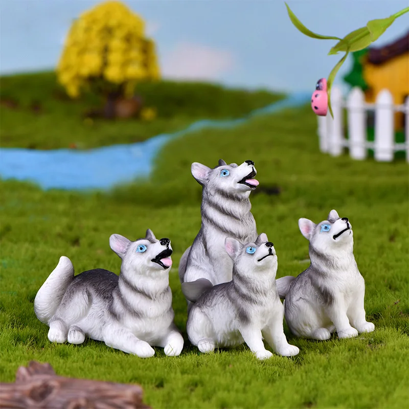 

Simulation Siberian Husky Little Wolf Dog Action Figures Home Miniature Figurines Animal Model Desktop Decoration for Kids Toys