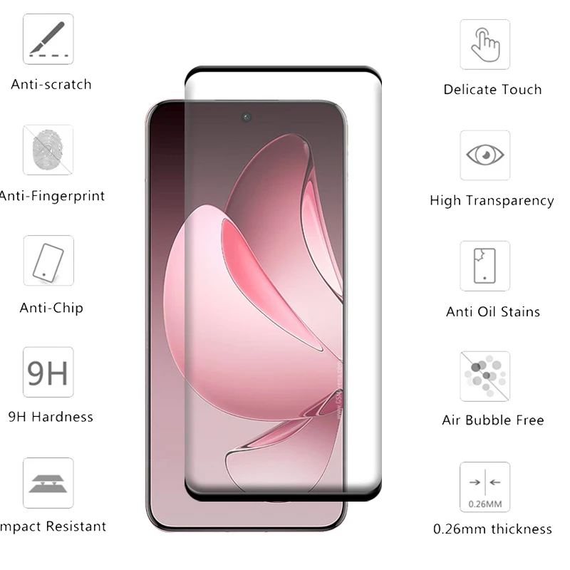Reno 13 Pro 유리 용 6-in-1 Reno 13 Pro 유리 용 HD 9H OPPO Reno 13 Pro 글로벌 Len Glass 용 전체 곡선 커버 스크린 보호기