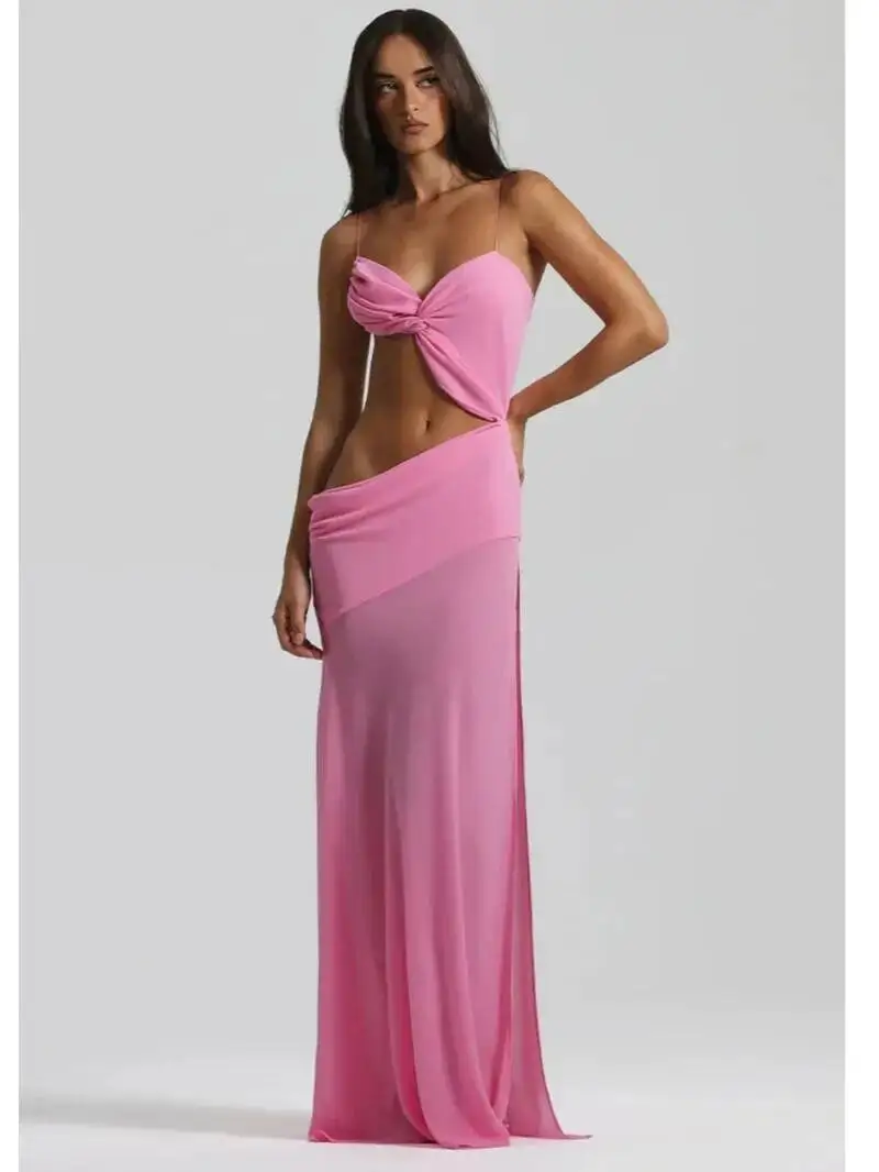 مثير عارية الذراعين بيكيني فستان طويل المرأة الجانب سبليت أكمام مطوي الإناث عطلة فساتين الربيع سيدة الشاطئ حزب الجلباب US73 #1