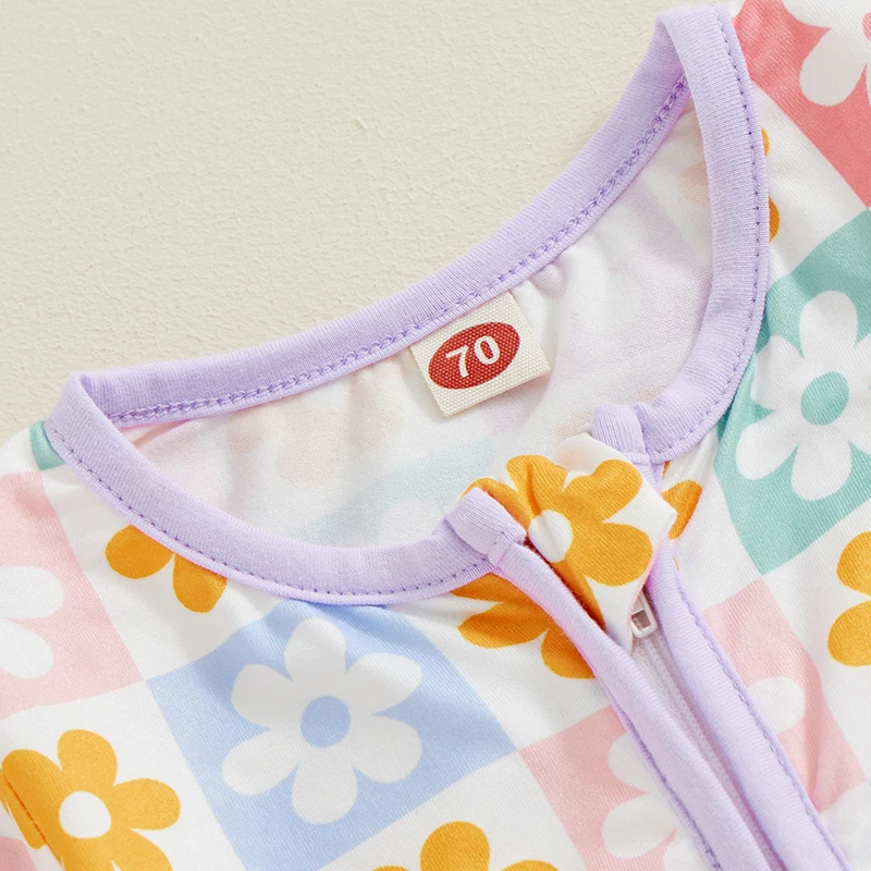 Mameluco con cremallera para niñas, monos de manga larga con estampado floral y lindo conjunto de diadema para niños pequeños, trajes de 2 piezas