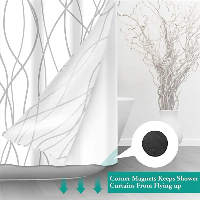 2026 + ستارة دش مخططة - قماش ثقيل الوزن، قابل للغسل في الغسالة، ستائر دش رمادية للحمام، 71 × 71 بوصة