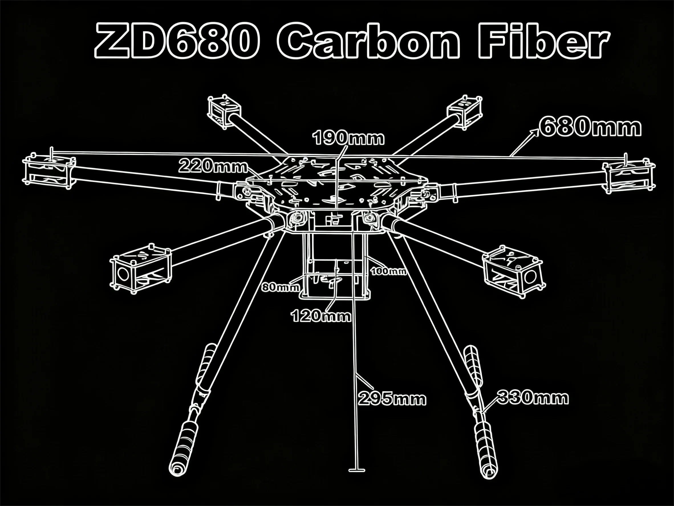 RCtoSky ZD680 6C PRO M8N Full Carbon Fiber Hexa-Rotor Foldable Arm Hexacopter Frame Kit with Unflodable Landing Gear