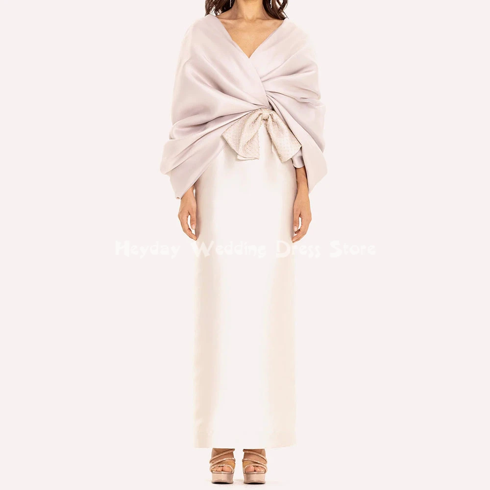 

Heyday Women's Customized Satin Off-the-shoulder Bow Saudi Evening Dresses With Long Sleeves Ankle-Length Elegant Dresses 2025