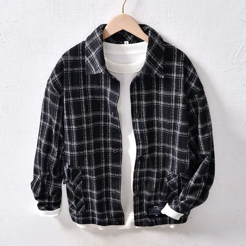 

Handsome Check Jackets for Men Autumn Fall Fashion Oversize Loose Casual Outwear Y2k Youth Male Cityboys Plaid Coats