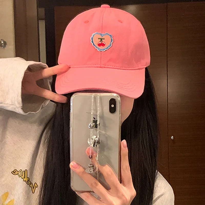 Korean Ins Embroidered Fruit Baseball Caps for Womem Y2k Cute Love Cherry Sun Hats Girl Outdoor Casual Soft-top Cap Snapback Hat