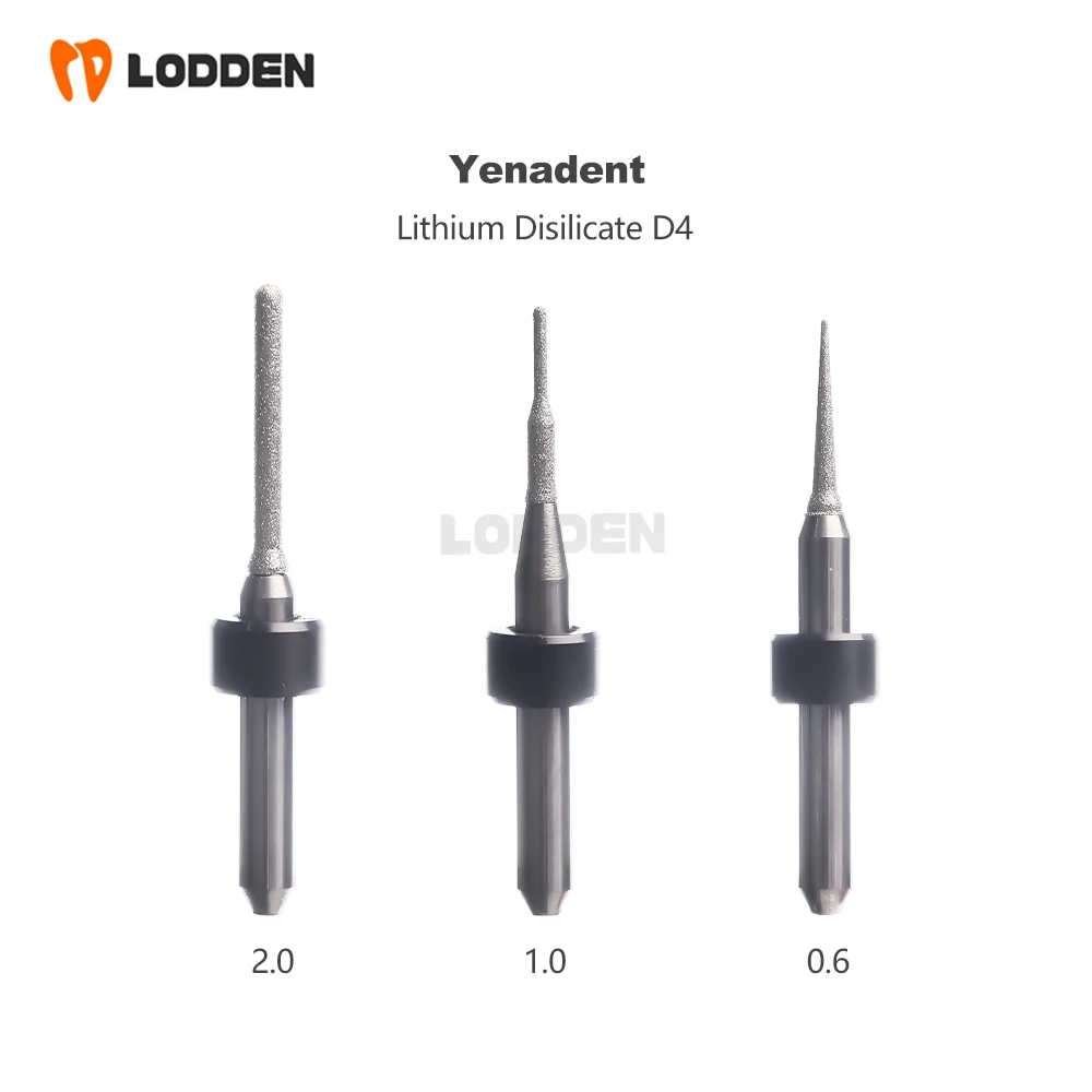 Yenadent Dental Milling Burs Grinding Zirconia/Lithium Disilicate/PMMA/Metal D4 Shank 0.6/1.0/2.0mm Dental Grinding Tool