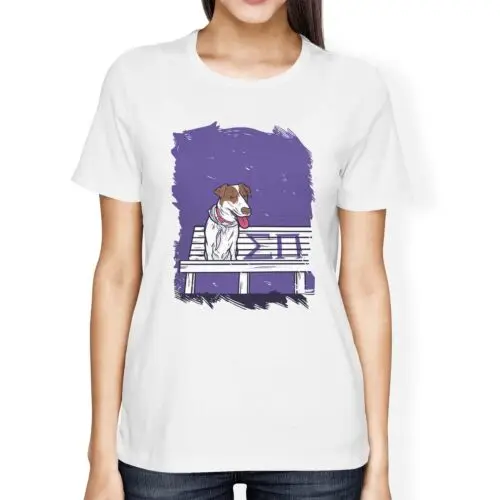 Женская свободная футболка Polarshe 1Tee с изображением собаки на скамейке и греческих символов