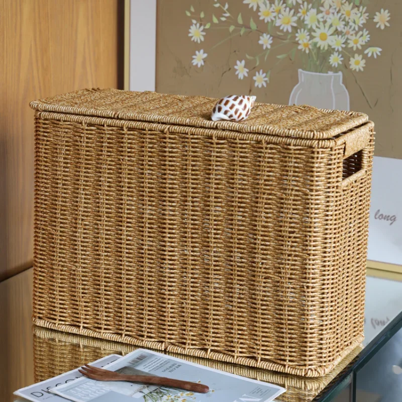 Wicker Storage Baskets Rectangular Woven Shelf Baskets Rattan Storage Bins Laundry Hamper Magazine Basket Narrow Stylish Design