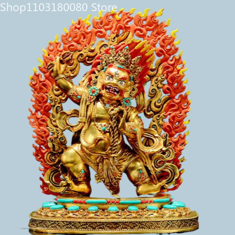 22cm Copper Gilding Inlay Vajrapani Bodhisattva Statue Painted Face Tibet Vajradhara Vjrpni Sculpture