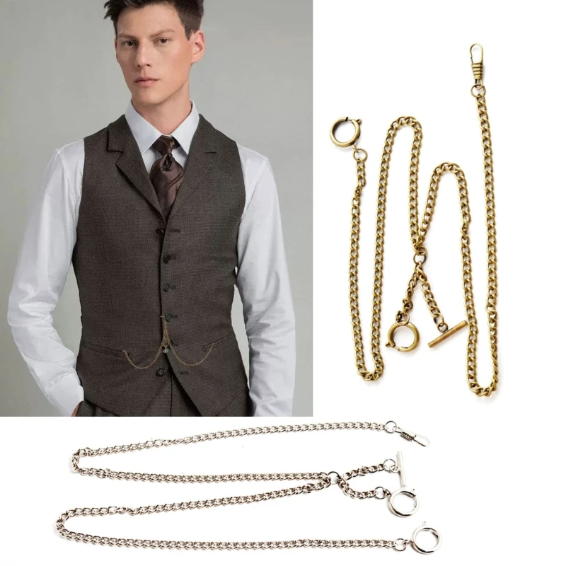 Double Albert Chain Vintage Pocket Watch Chain Curb Link Chain Clip Pocket Chain