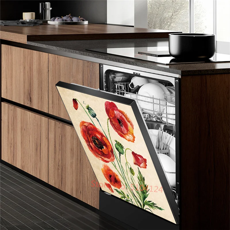 Potted Flower Sticker For Dishwasher Self Adhesive Waterproof Removable Wallpaper Kitchen Wall Cabinet Door Sticker Custom Size view 4