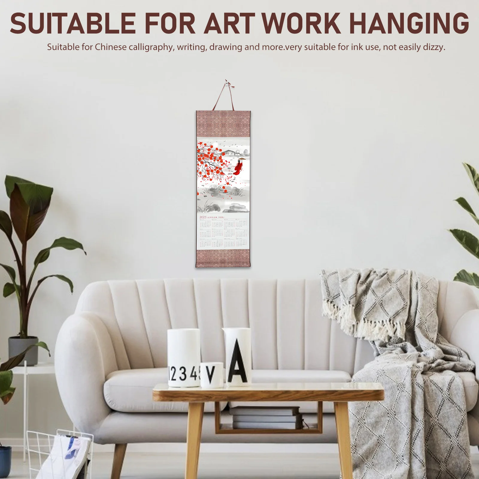 Blank Scroll Chinese Calligraphy Wall Calendar 2025 Paper Hanging Scroll for Painting Writing Calligraphy Art Home Decoration
