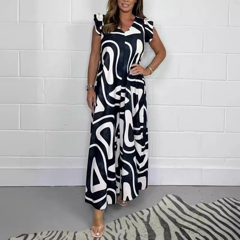 

Women Commute Jumpsuit Women Jumpsuit Stylish Summer Jumpsuit Vibrant Print Details Wide-leg Design for Effortless Vacation