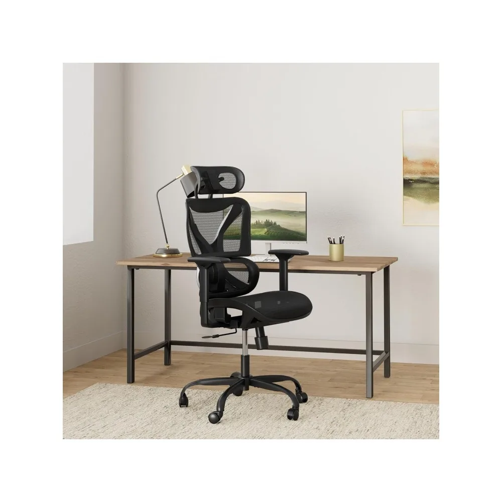 

Office Chair with Lumbar Support, Tall Mesh Chair with Adjustable 3D Armrests, Headrest and Soft Seat, Black