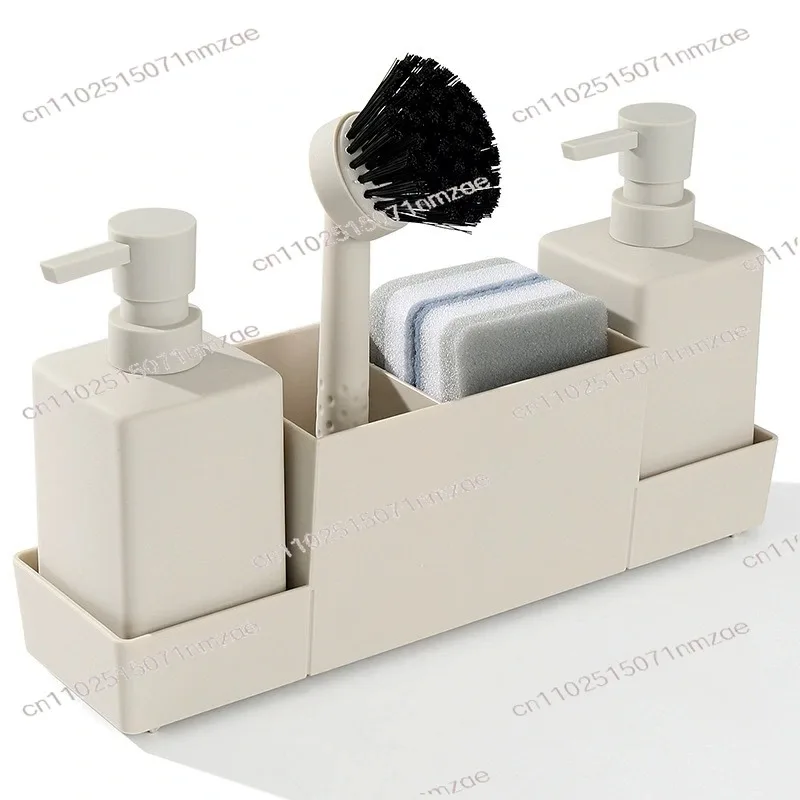 Kitchen Soap Dispenser with Tray Storage All-in-One Sponge Holder & Dish Brush for Hand Washing & Dish Soap Dispensing