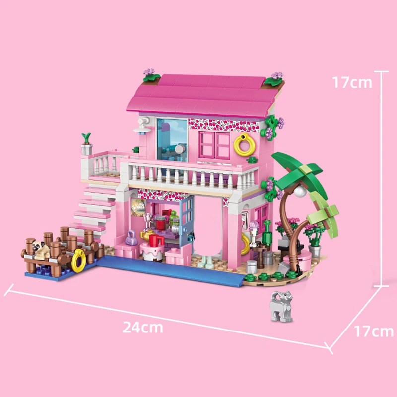 フレンズシティ夏クリエイティブシーサイドヴィラアパートメントビルディングブロックセットモデル DIY おもちゃ子供のパズルアセンブリキッズギフト用