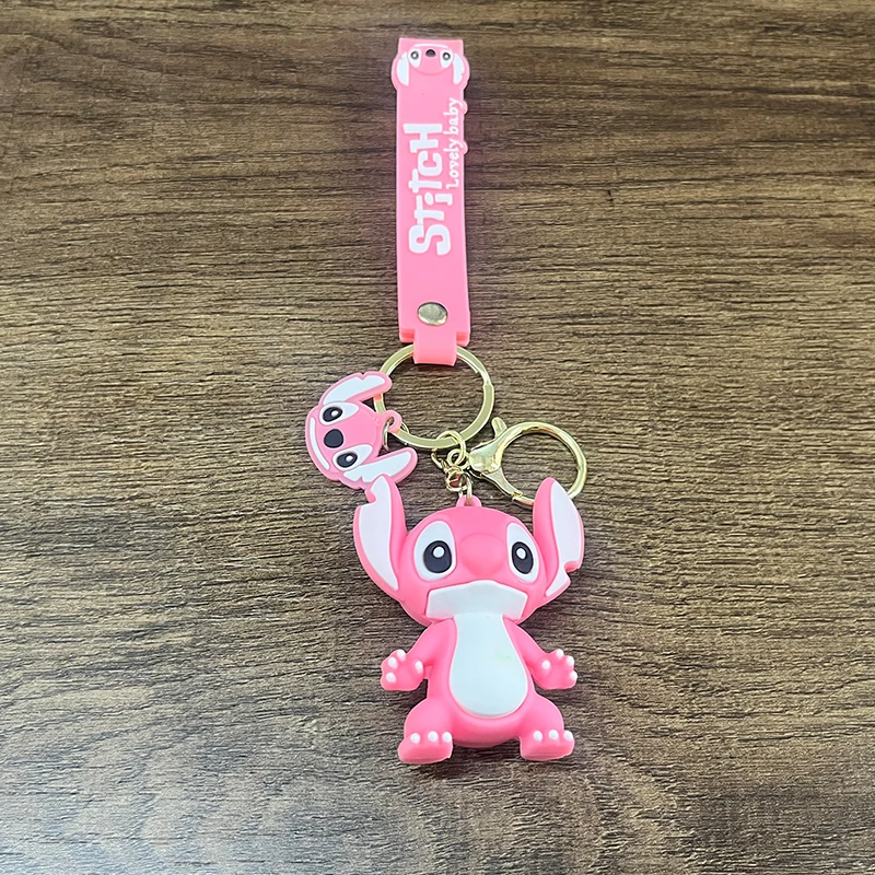 Cartoon Disney Lilo & Stitch Silikon-Anhänger-Schlüsselanhänger für Damen und Herren, Fans, schöner rosa, blau, lila Stich-Engel-Schlüsselanhänger, Geschenke