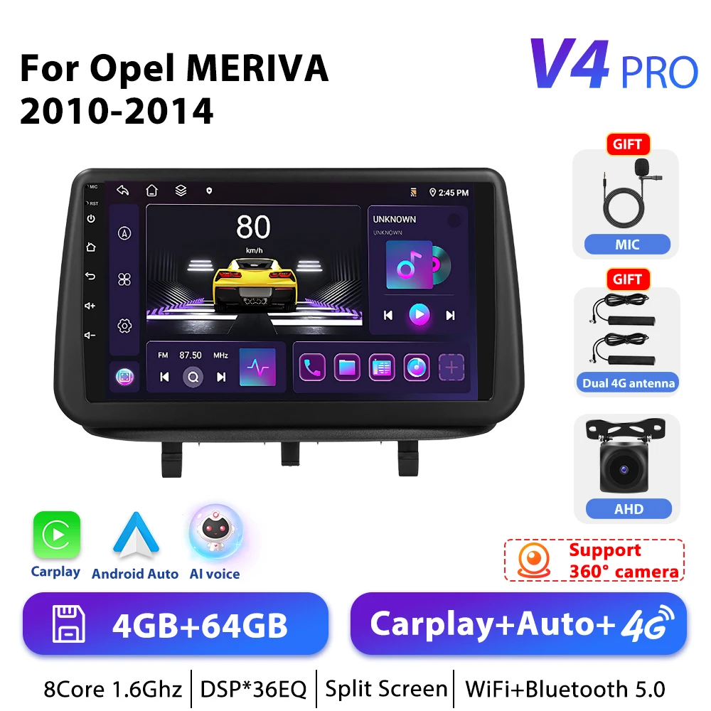 Podofo 4G CarPlay Android Radio Voor Opel Meriva 2010-2014 Auto Intelligent Systeem 2din GPS Stereo Head Unit auto Multimedia Speler