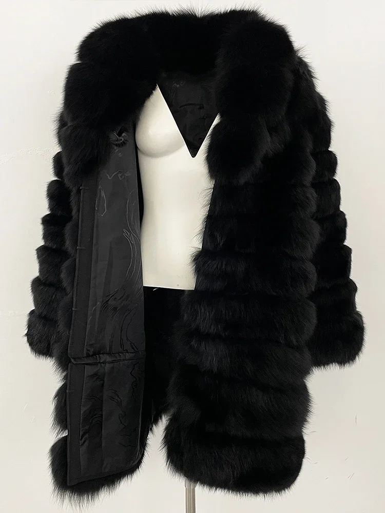 2025 nuove donne autunno inverno giacca di pelliccia nera allentata lunghezza regolabile cappotto di pelliccia di coniglio naturale moda abiti lunghi femminili