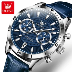 OLEVS Original Quartz Watch for Men Leather Strap Fashion Small Dial Chronograph Waterproof Sports Wristwatches Luxury Man Watch