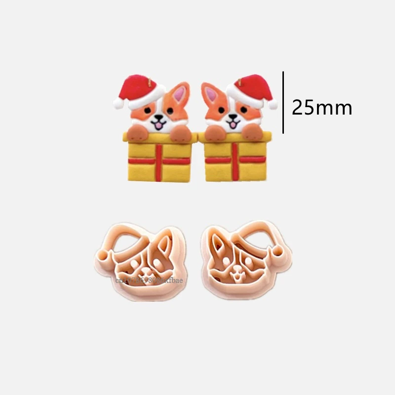 Christmas Animal Stocking Polymer Clay Cutters Santa Hat Corgi Bear Dog Shaped Pottery Clay Mold Earring Jewelry Embossing Tools - view 4