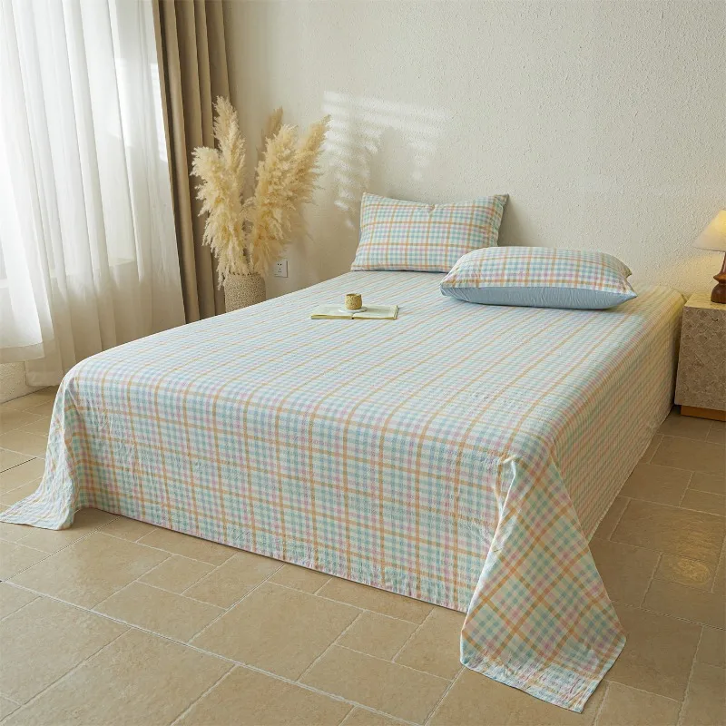 

2025 new cotton washed cotton plaid sheets single piece without pillowcase skin-friendly cotton sheets student dormitory