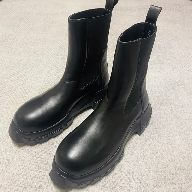 

Genuine Leather Thick-Heel Man Ankle Boot Waterproof High Top Men Chelsea Boots