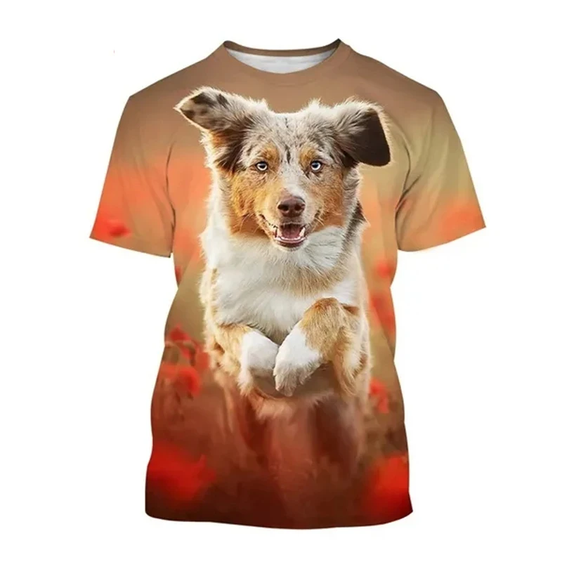 Australian Shepherd Dog 3D Print T-Shirts Streetwear Men Women Fashion Oversized Short Sleeve T Shirt Kids Tees Tops Clothing