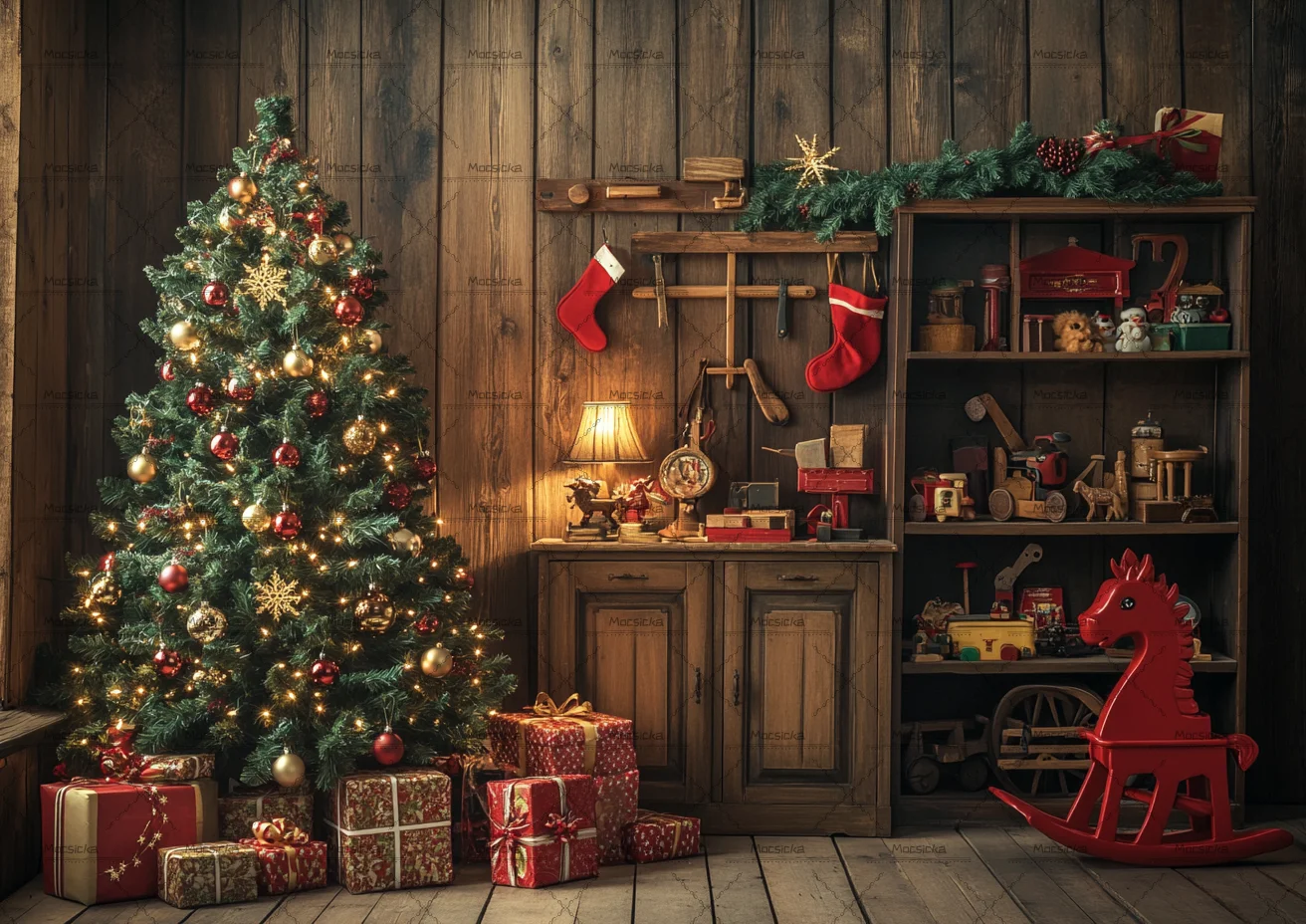 Rustic Santa Workshop Christma - Workshop Tools Background 评论和价格