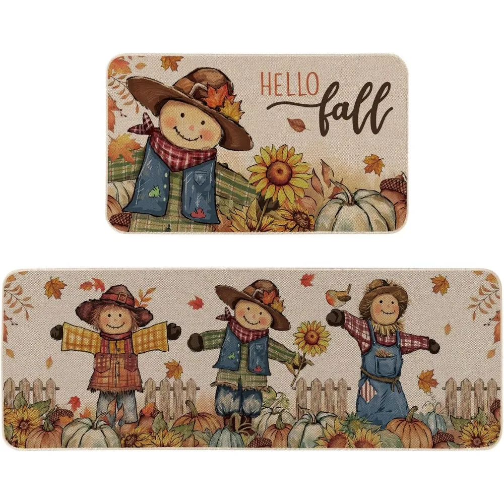 

Привет осень пугало декоративные кухонные коврики набор из 2 шт., сезонные осенние праздничные коврики на День Благодарения, домашний декор, низкопрофильные кухонные коврики