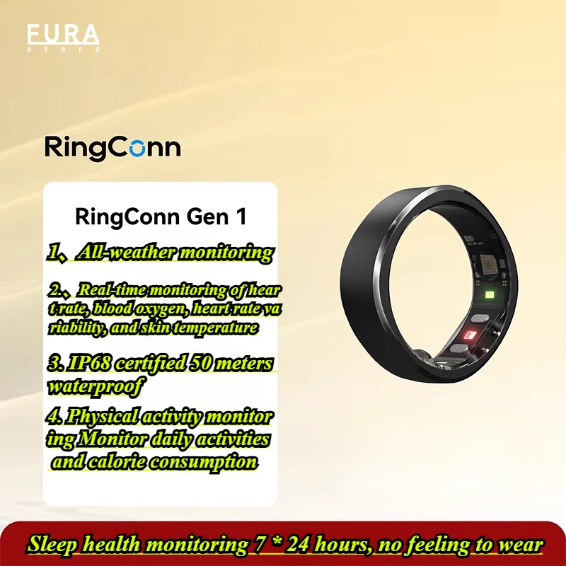 RingConn Gen 1 Anel Inteligente Saúde Fitness Anel 5ATM À Prova D 'Água Bluetooth 5.1 Monitor de Freqüência Cardíaca Sono para Android/IOS