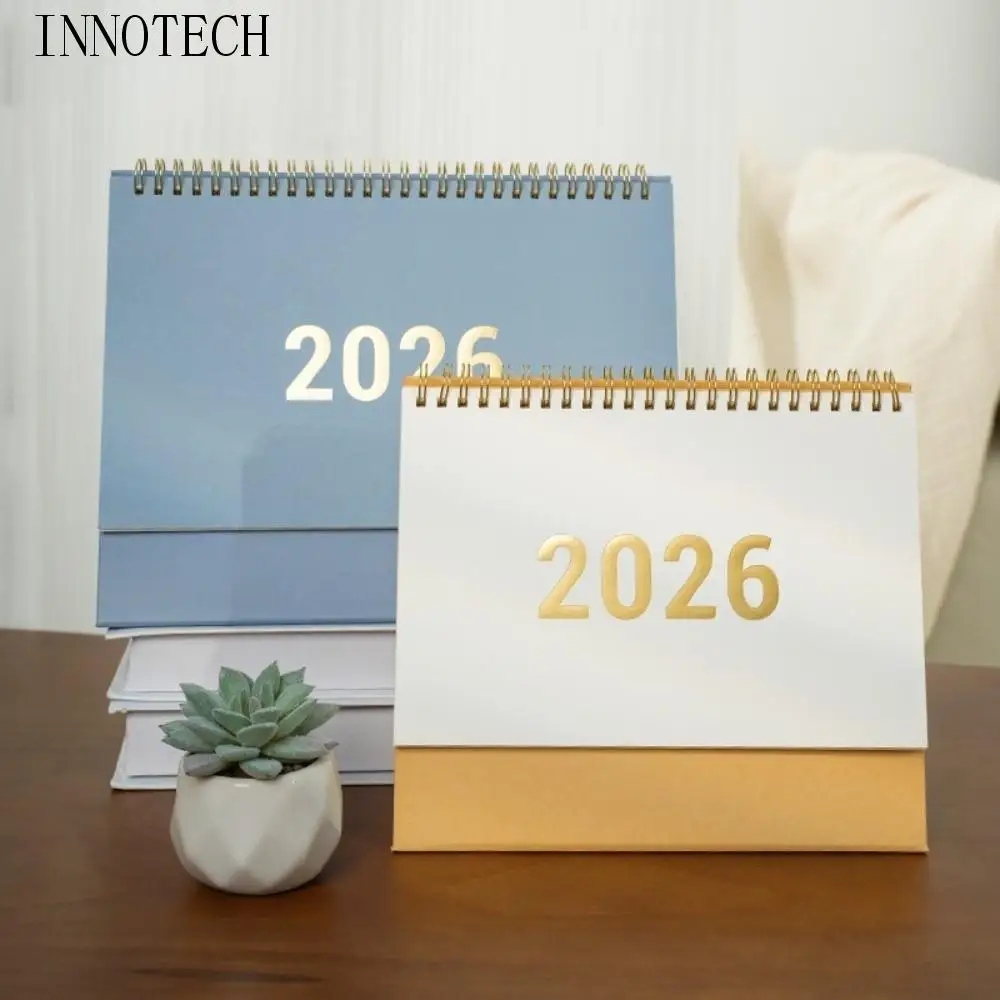 

Portable Premium Paper 2026 Desktop Calendar Writable Memo Standing Daily Planner Stable Base Coil Calendar Home Decor