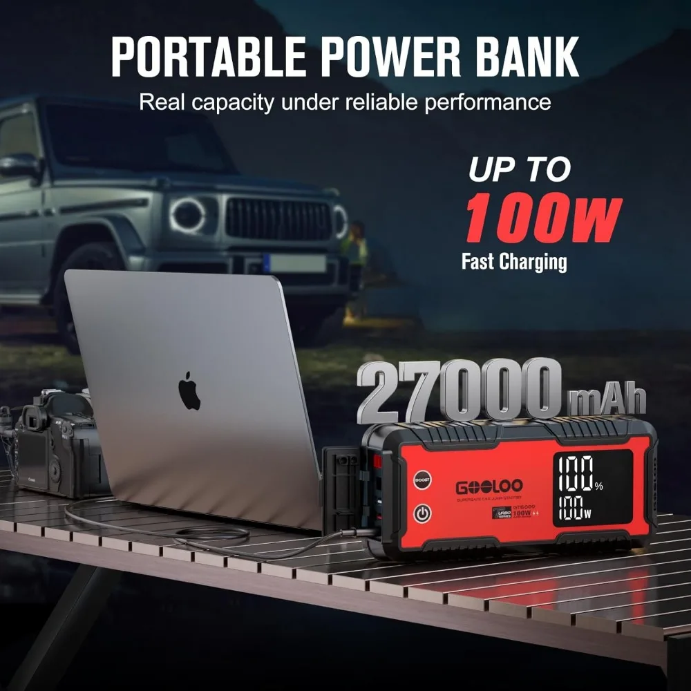 GOOLOO 6000A Jump Starter GT6000 Car Starter مع شحن سريع ثنائي الاتجاه 100 وات، معزز بطارية تلقائي قوي 12 فولت (جميع الغازات والأشغال