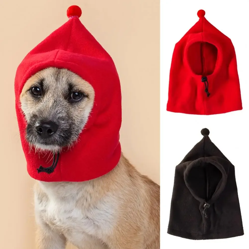 Ear Protector Dog Hat New Plush Solid Color Pet Headgear Adjustable Drawstring Design Pet Cap Dog