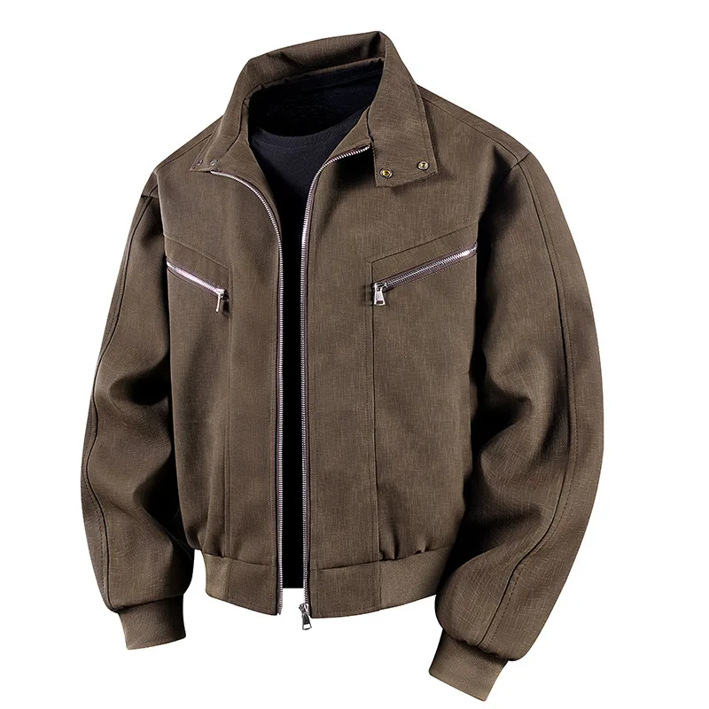 Men Women Jacket Tops Retro Casual Stand-collar Leather Jacket Turndown Collar Coat Men Women Loose Spring Autumn Leather Jacket