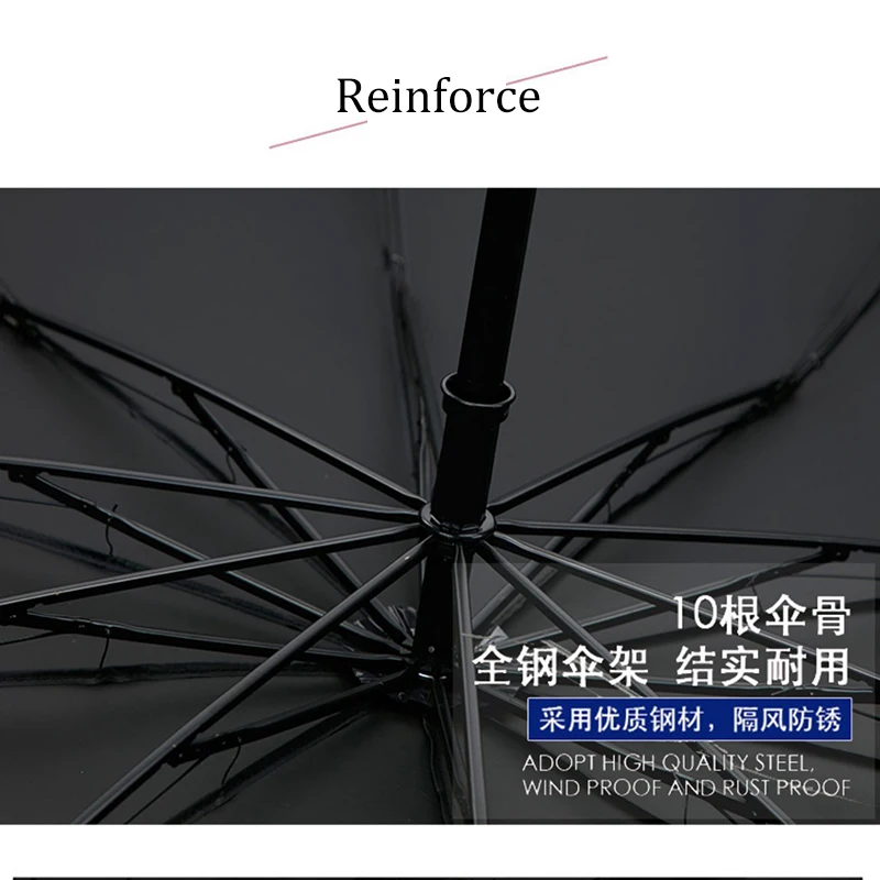 152CM Top-quality Umbrella Men Rain Woman Windproof Large Paraguas Male Women Sun 3 floding Big Umbrella Outdoor Parapluie image 6
