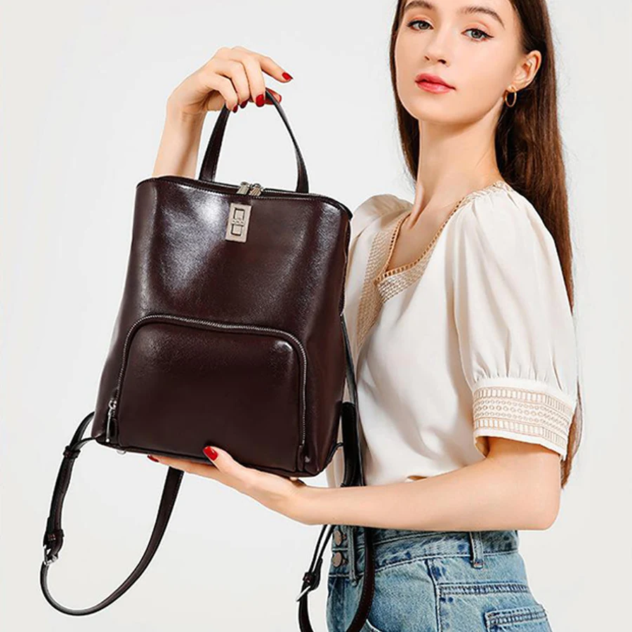 Tas Ransel Wanita Modis Tahan Air Kulit Asli Tas Sekolah Daypack untuk Perjalanan untuk Anak Laki-laki dan Perempuan Tas Ransel Tren Wanita