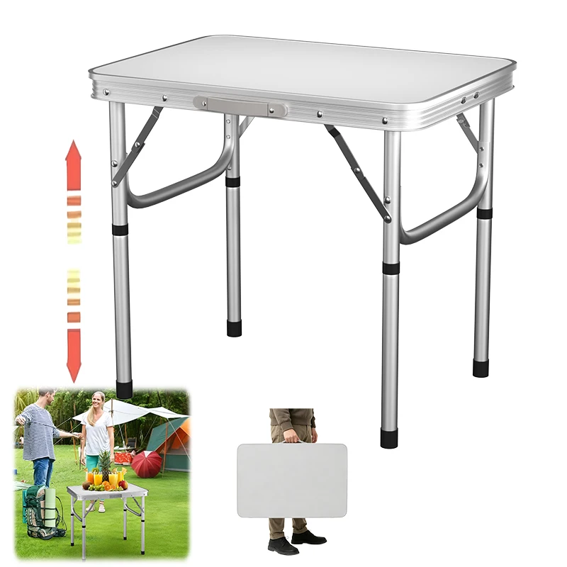 Klappbarer Campingtisch mit Tragegriff, kleiner höhenverstellbarer Picknicktisch 60x45cm, leichter Aluminium-Buffetständer für Garten Party Grillen Strand Wandern