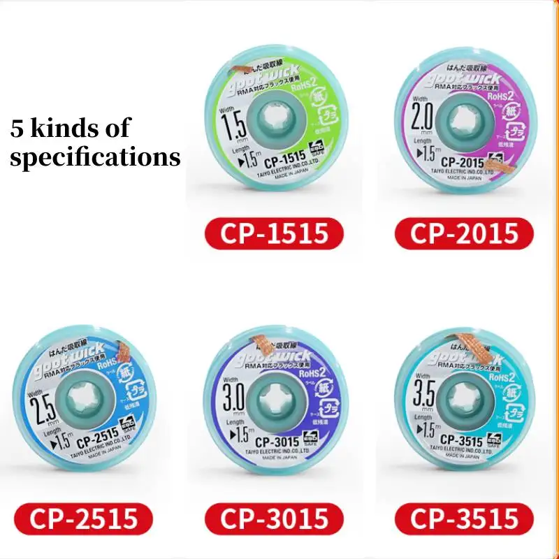 GOOT CP-1515/2015/2515/3015/3515 Lehim Fitili Bakır Tel Lehimleme Aksesuarı Temiz Lehim Sökme Teli Kalay Emici Onarım Için