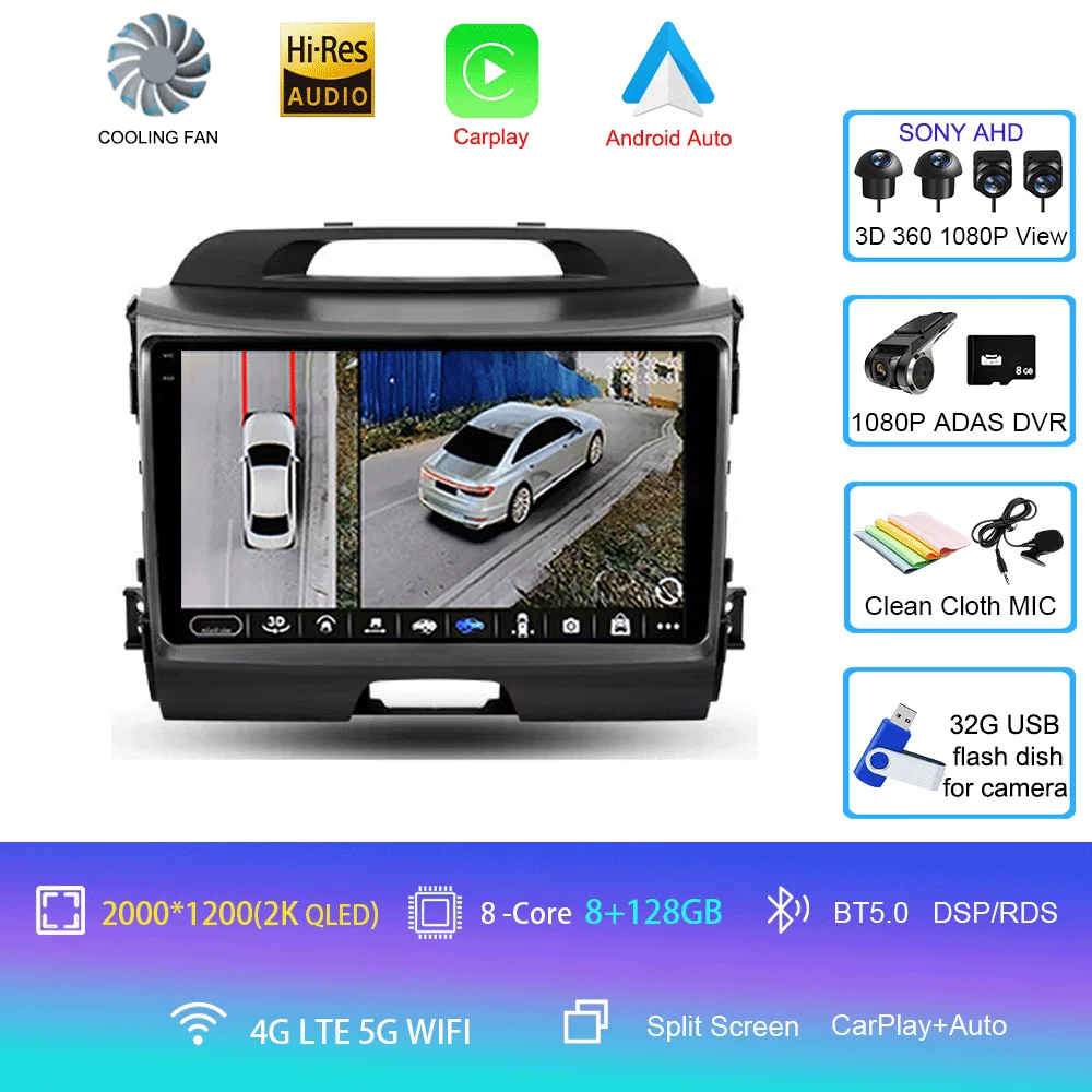 Android 16 Autoradio Draadloze CarPlay Auto voor KIA Sportage 3 2010-2015 2016 4G + WIFI Multimedia Video Player GPS 2din Autoradio