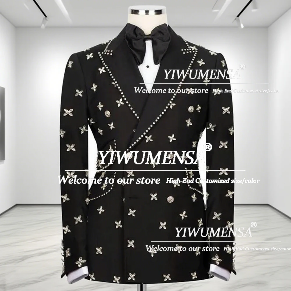 

Jewelry Diamond Beaded Suits Men 2 Pieces Sets Double Breasted Blazers Formal Occasion Dresses Wedding Groom Customized Tuxedos